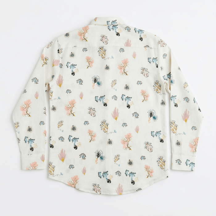 Marine Life Coral Shirt Men - White Available in Cotton and Linen - Naymish Designs