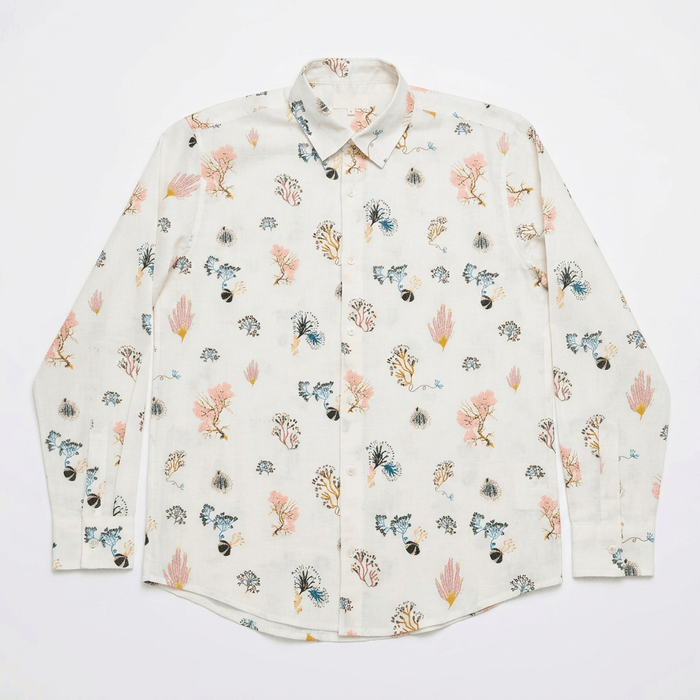 Marine Life Coral Shirt Men - White Available in Cotton and Linen - Naymish Designs