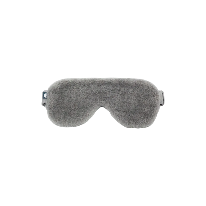 Merino Fleece Sleep Mask in platinum grey with soft fleece texture, contoured eye coverage and an adjustable strap for a secure fit.