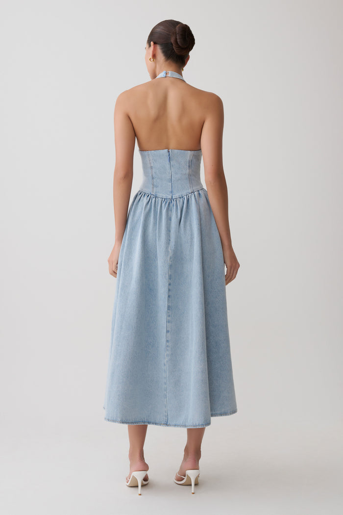 Miller Denim Halter Midi Dress - Classic Blue