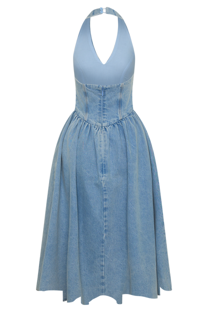 Miller Denim Halter Midi Dress - Classic Blue