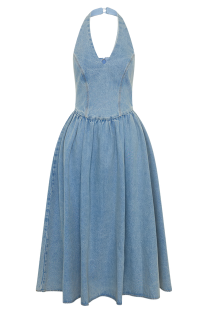 Miller Denim Halter Midi Dress - Classic Blue