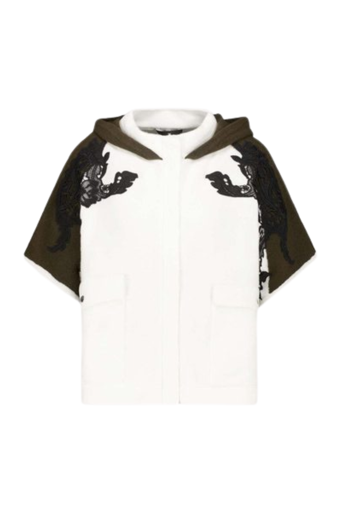 Monari 809929 Off White Cardigan white hooded cardigan with dark sleeves Shop Monari at Dotique