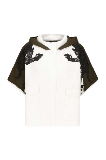 Monari 809929 Off White Cardigan white hooded cardigan with dark sleeves Shop Monari at Dotique