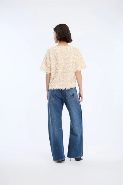 Back view of MUNTHE Valence Sequin & Fringe Top – Creme by Munthe. Shop Munthe at Dotique