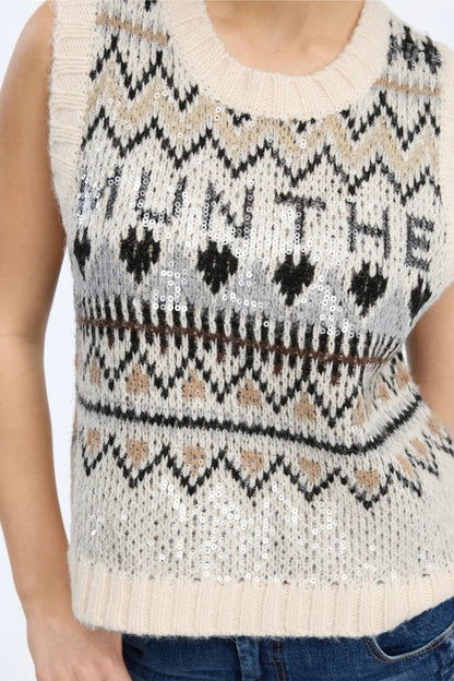 Close-up of MUNTHE Vitalism Sequin Knitted Vest – Mix Creme by Munthe. Shop Munthe at Dotique