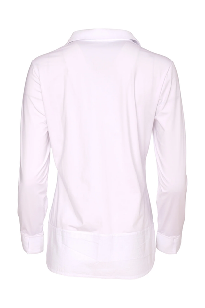 Naya NAW26107 White Jersey Top With Cotton Collar Cuff And Hem Panel Shop Naya at Dotique