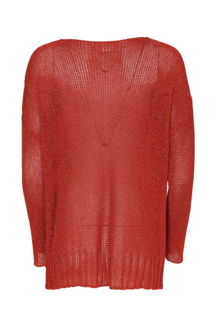 Red knit Naya NAW26120 Round Neck Knit with Cut Away Hem Tigerlily by Naya Shop Naya at Dotique