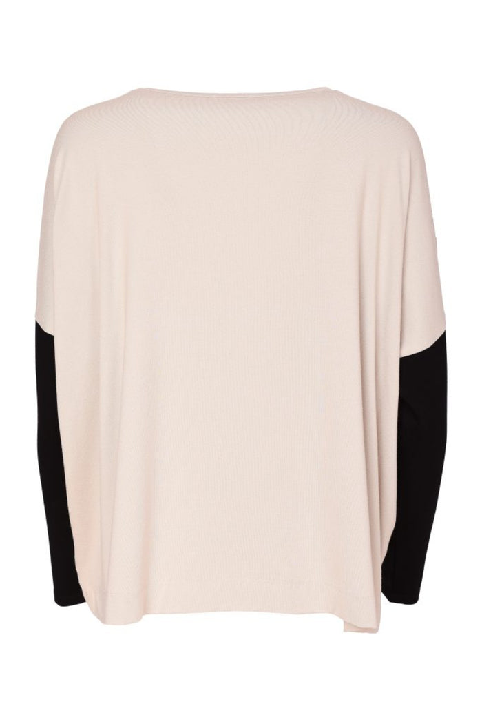 Naya NAW26140 Placement Print Top with Front Angle Seam Sand and Black back view Shop Naya at Dotique