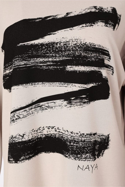 Naya NAW26146 Brush Stroke Placement Print Top Mink/Black Shop Naya at Dotique