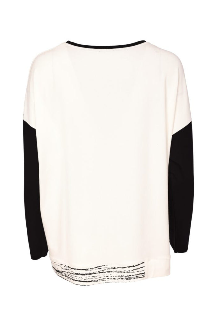 Naya NAW26147 Placement Print Round Neck Top with Contrast Sleeve Black/Choko. Shop Naya at Dotique