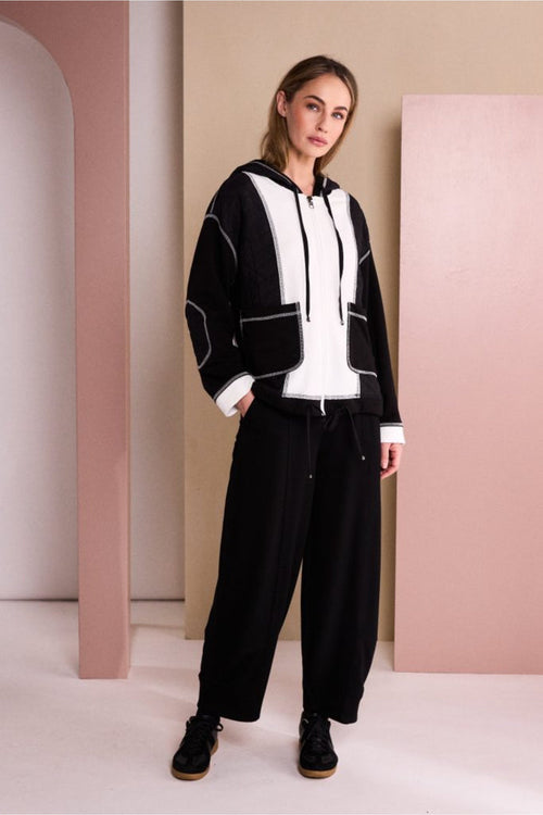 Naya NAW26168 Two Tone Black & Winter White Jacket With Coverseam Stitch Detail Shop Naya at Dotique