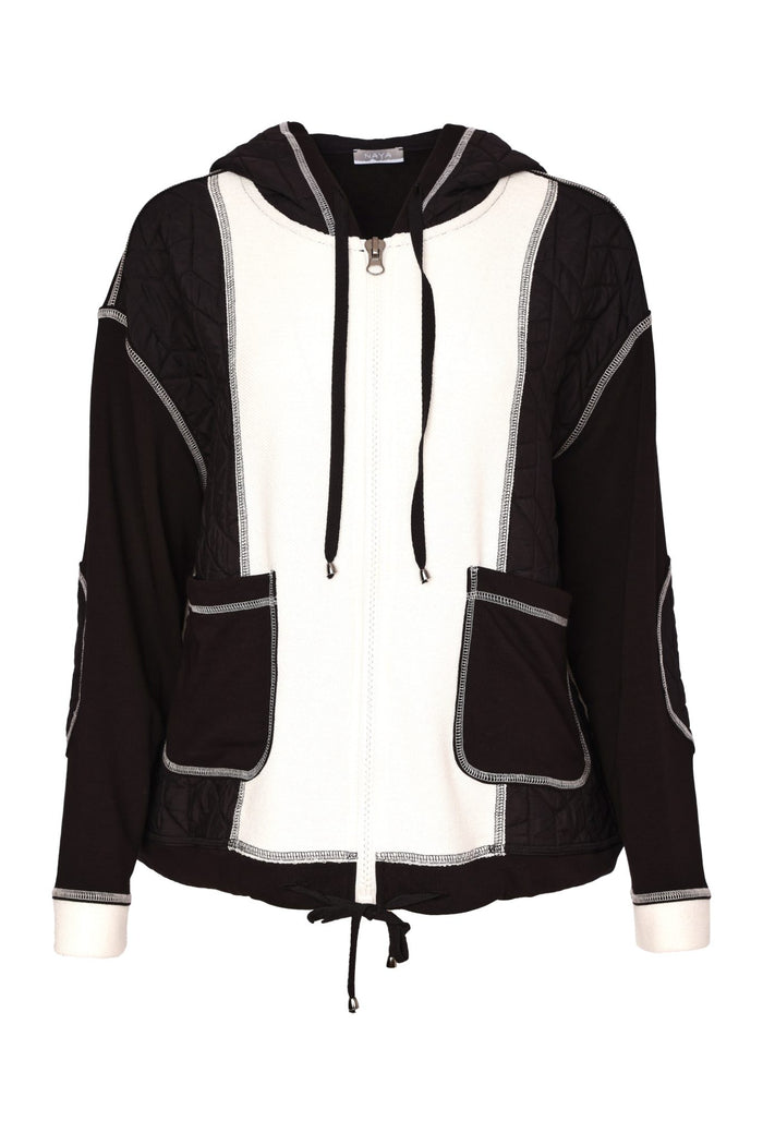 Naya NAW26168 Two Tone Black & Winter White Jacket With Coverseam Stitch Detail Shop Naya at Dotique