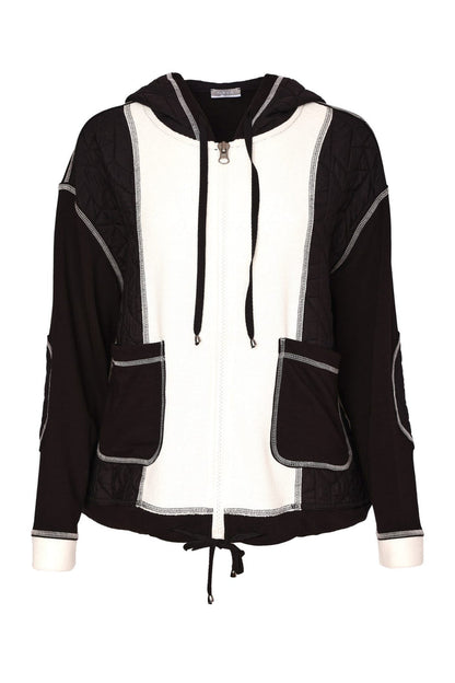 Naya NAW26168 Two Tone Black & Winter White Jacket With Coverseam Stitch Detail Shop Naya at Dotique