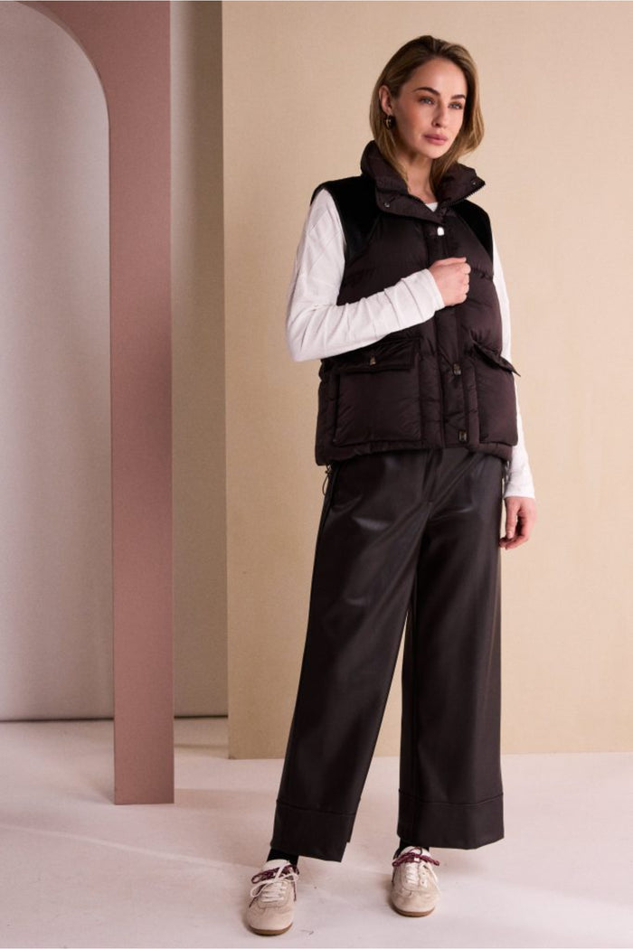 Naya NAW26176 Brown Quilted Waistcoat With Drawstring Hem With Contrast Shoulder Shop Naya at Dotique