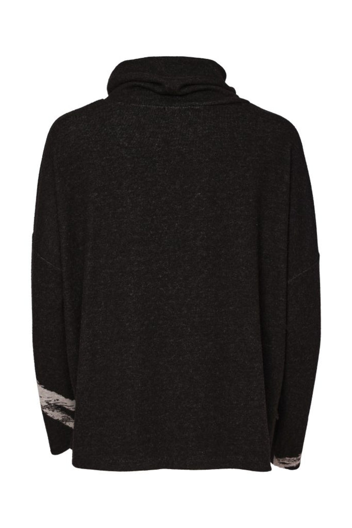 Naya NAW26202 Brush Stroke Print High Neck Top Black/Silver back view. Shop Naya at Dotique.