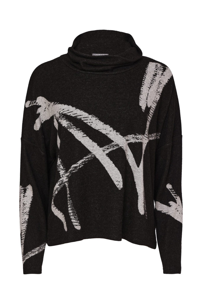Naya NAW26202 Brush Stroke Print High Neck Top Black/Silver. Shop Naya at Dotique