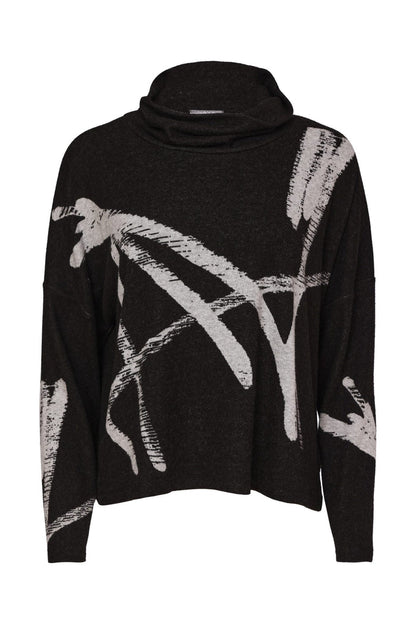 Naya NAW26202 Brush Stroke Print High Neck Top Black/Silver. Shop Naya at Dotique