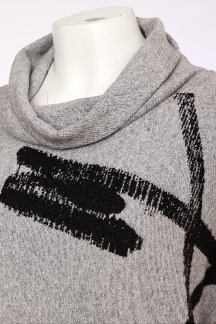 Naya NAW26204 Brush Stroke Print Square Shaped High Neck Top Silver/Black Shop Naya at Dotique