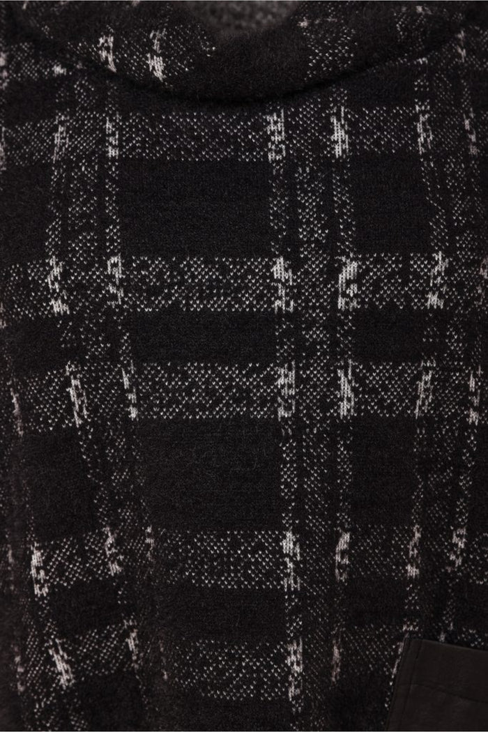 Naya NAW26230 Black/Grey Check Knit Top With Leatherette Pocket And Zip Detail Shop Naya at Dotique