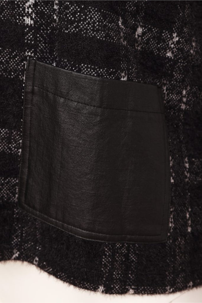 Naya NAW26230 Black/Grey Check Knit Top With Leatherette Pocket And Zip Detail. Shop Naya at Dotique.