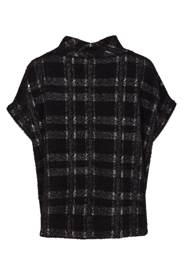 Naya NAW26230 Black/Grey Check Knit Top With Leatherette Pocket And Zip Detail Shop Naya at Dotique