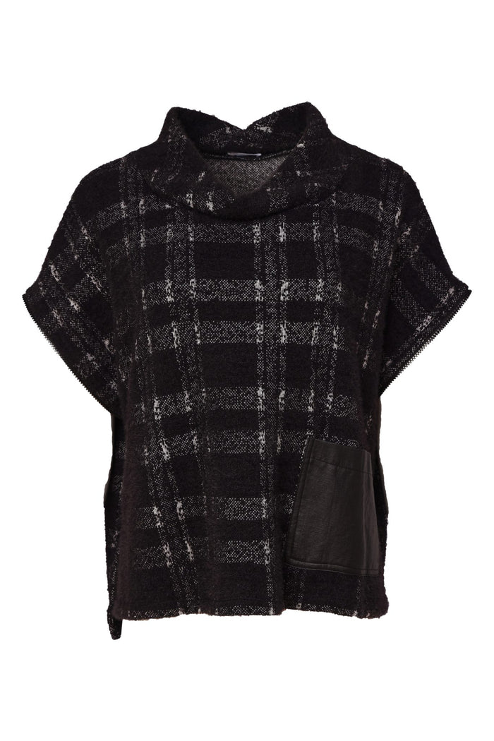 Naya NAW26230 Black/Grey Check Knit Top With Leatherette Pocket And Zip Detail. Shop Naya at Dotique.