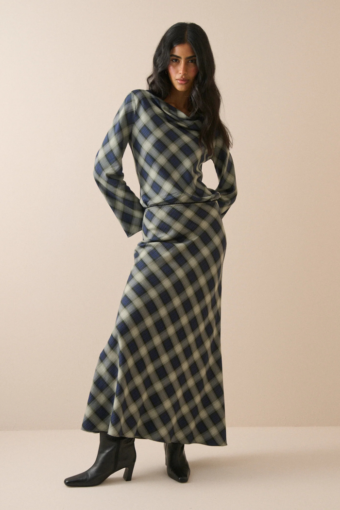 Nobody's Child Navy Check Otto Maxi Skirt on model. Shop Nobody’s Child at Dotique