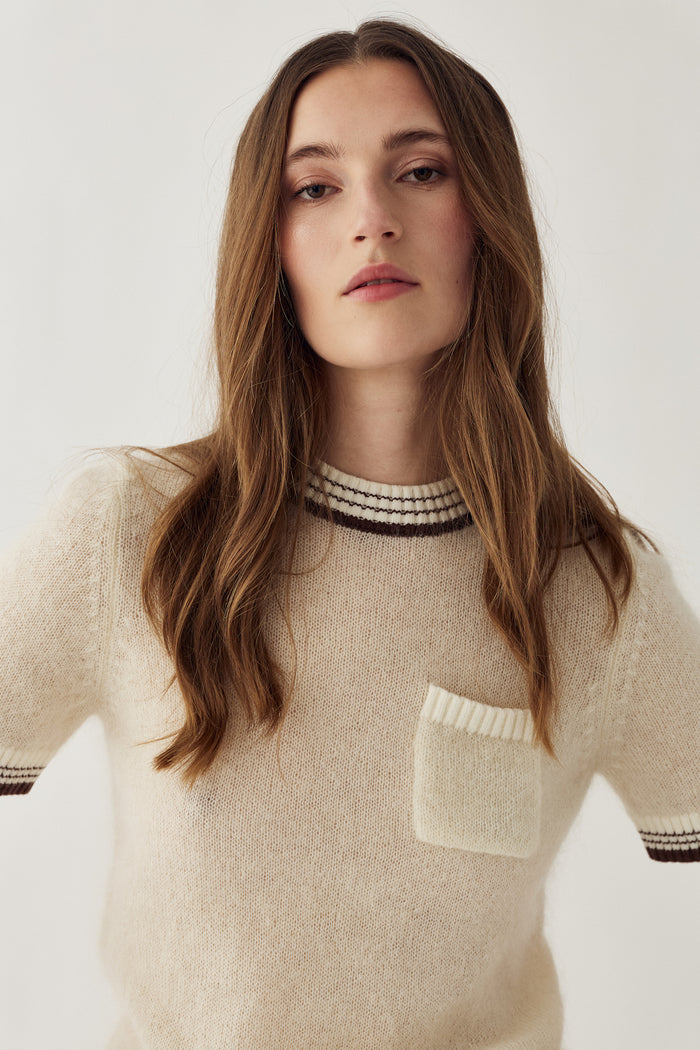 Noella N-Marthy Knit Ivory Brown by Noella worn by a model. Shop Noella at Dotique