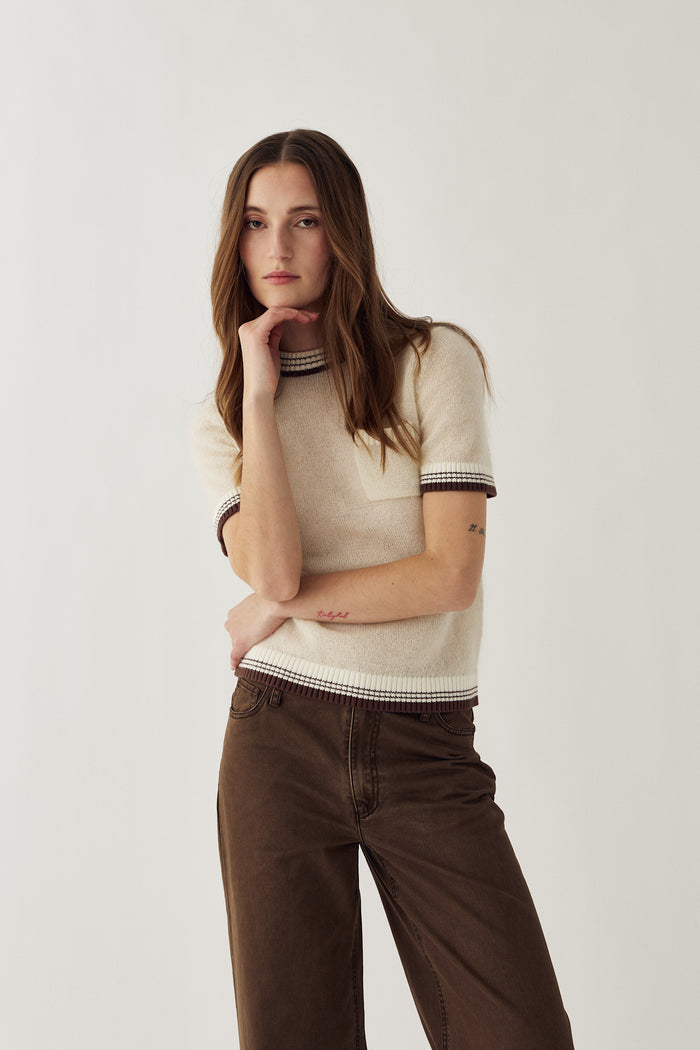 Noella N-Marthy Knit Ivory Brown worn by a model by Noella. Shop Noella at Dotique