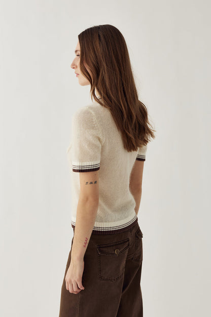 Model styled in Noella N-Marthy Knit Ivory Brown by Noella. Shop Noella at Dotique