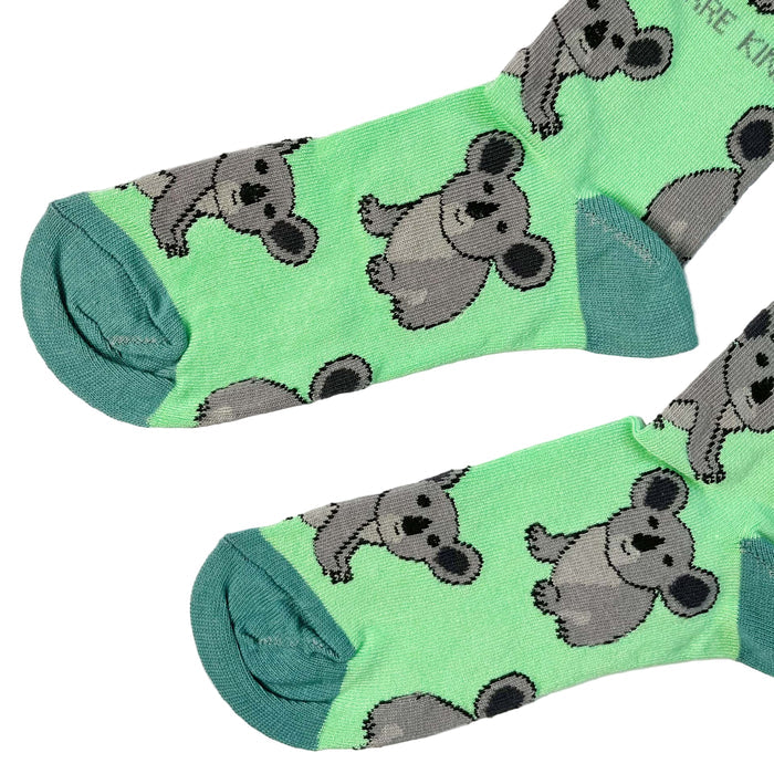 closeup flat lay of green koala bamboo socks