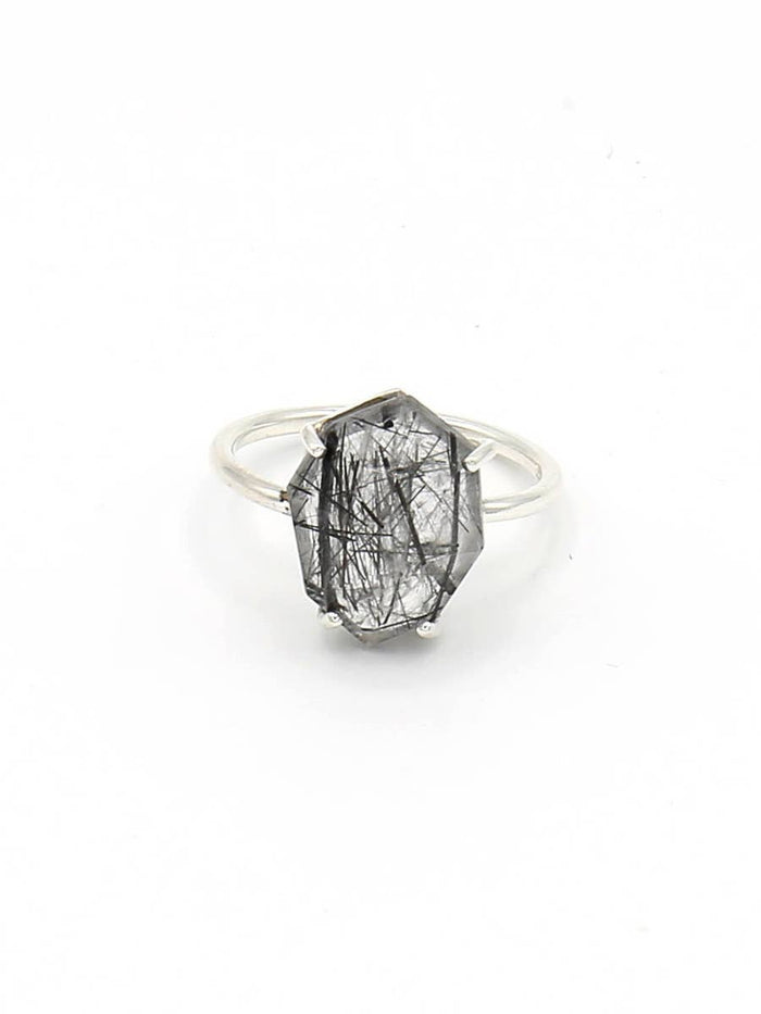 Organic Cut Sterling Ring - Rutile Quartz Crystal