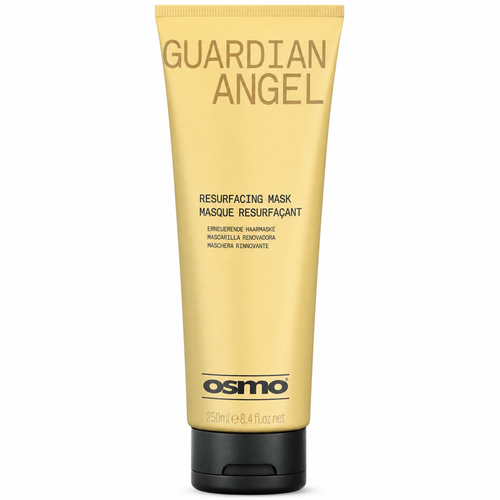 OSMO Guardian Angel Resurfacing Mask 250ml in a gold tube with black flip-top cap, a repairing hair treatment for dry, damaged and stressed hair.