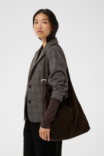 Part Two CorylaPW Brown Mole Suede Shoulder Bag 30310904 191106 on model Shop Part Two at Dotique