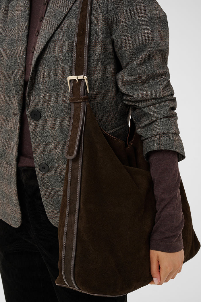 Part Two CorylaPW Brown Mole Suede Shoulder Bag 30310904 191106 on model Shop Part Two at Dotique