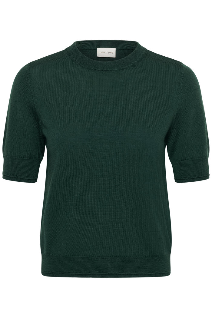 Part Two Natanya PW Short Sleeve Wool Pullover Dark Green 30309791 194906 front view by Part Two Shop Part Two at Dotique