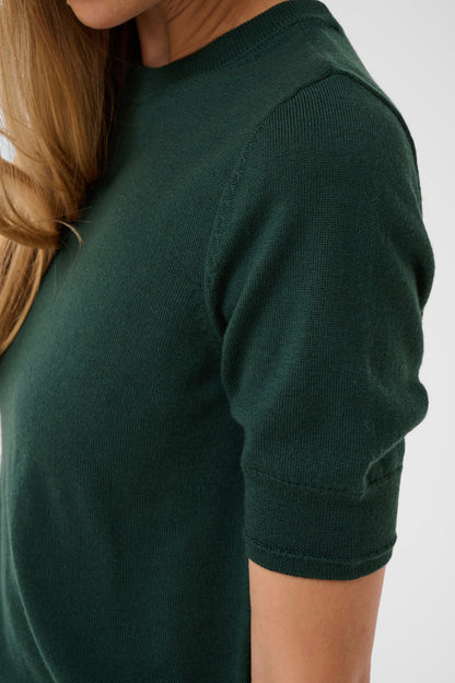 Part Two Natanya PW Short Sleeve Wool Pullover Dark Green 30309791 194906 short sleeve detail Shop Part Two at Dotique