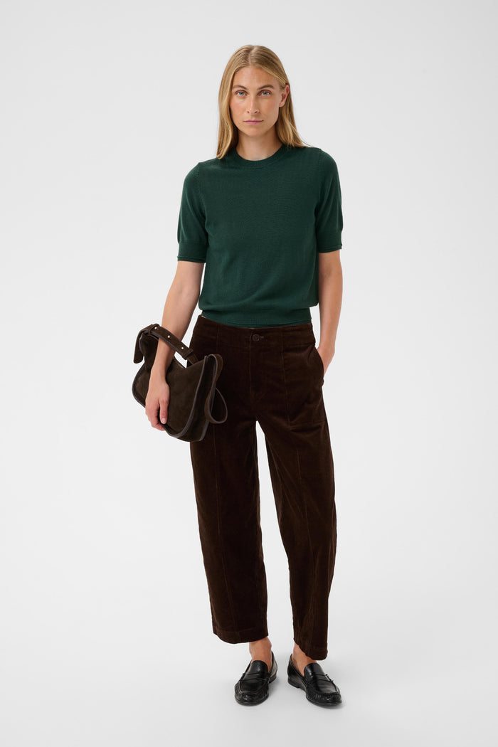 Part Two Natanya PW Short Sleeve Wool Pullover Dark Green 30309791 194906 worn by model Shop Part Two at Dotique