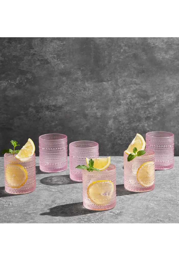 Pink Hobnail Lowball Tumbler Glass