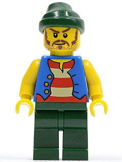 Pirate Blue Vest, Dark Green Legs, Dark Green Bandana, Long Brown Moustache