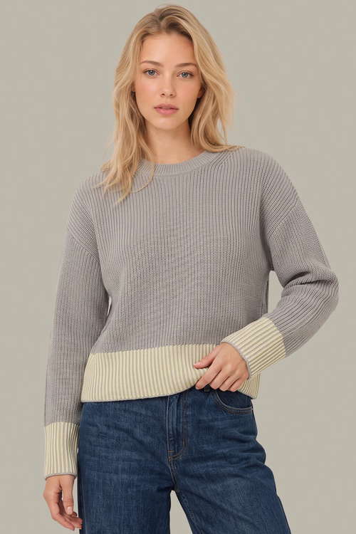 Plaited Rib Pullover, Grey Pearl Combo