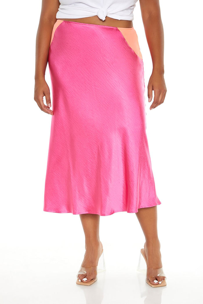 Plus Size Satin Midi Slip Skirt