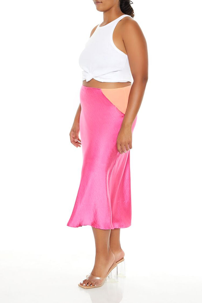 Plus Size Satin Midi Slip Skirt