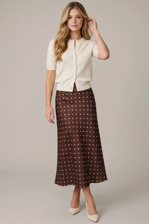 Polka Dot Midi Skirt Plum Wine