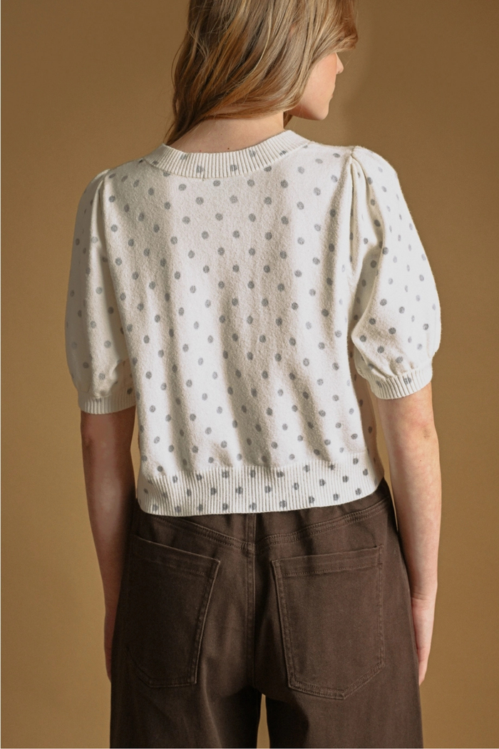 Polka Dot Printed Short Sleeve Button Front Cardigan
