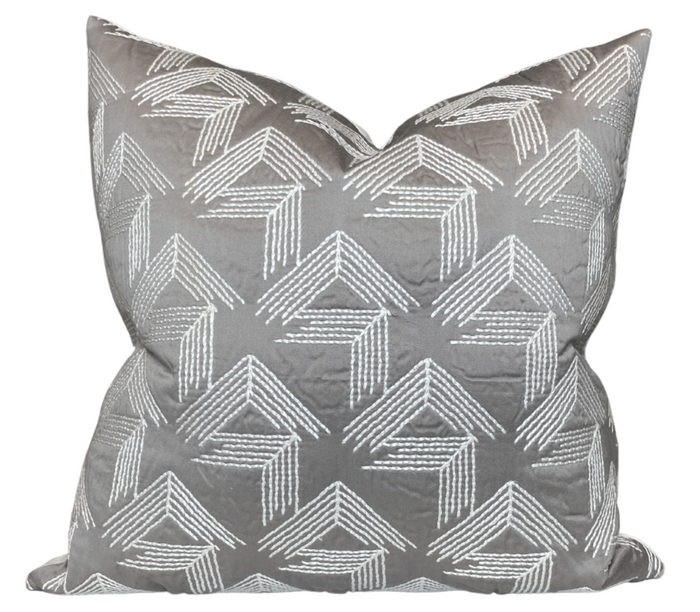 Ready to Ship, 18x18, V Steps Pillow Cover in Pale Grey, Schumacher Textiles