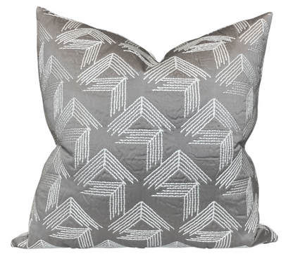 Ready to Ship, 18x18, V Steps Pillow Cover in Pale Grey, Schumacher Textiles