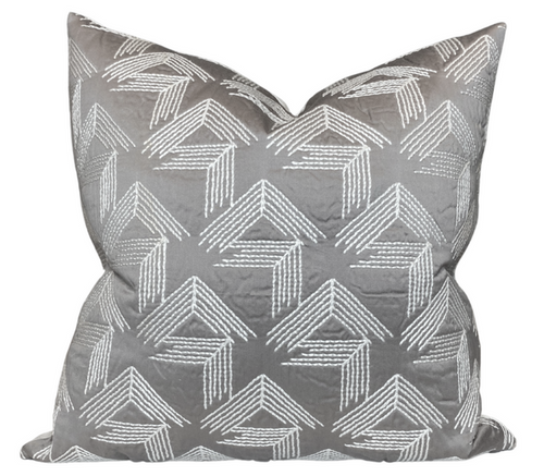 Ready to Ship, 18x18, V Steps Pillow Cover in Pale Grey, Schumacher Textiles