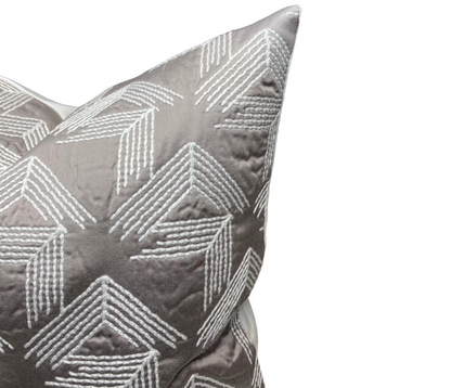 Ready to Ship, 18x18, V Steps Pillow Cover in Pale Grey, Schumacher Textiles